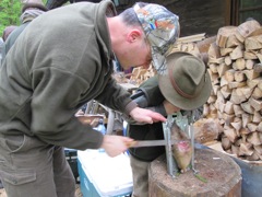 Daniel & I work on sawing a skull to make atrophy mount, European style.