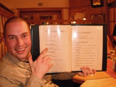 Adam laughing at the menu item called 