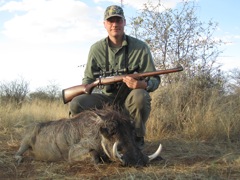 Here is an older, mature male Warthog, I took him at 90 yards, after evaluating his tusks to ensure he was an old male, and neither a young animal with breeding potential, or a female.

I am using a CZ550FS in 9,3x62 with 250 grain Nosler Accubonds at 2500fps.