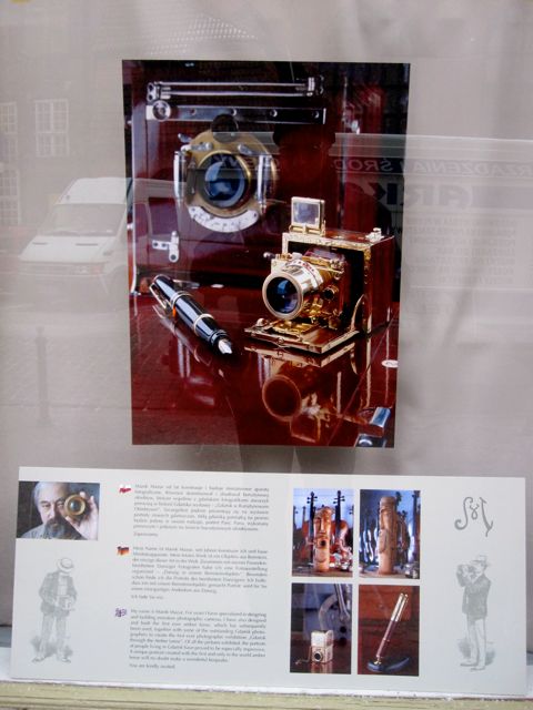 This fellow makes handmade cameras.  He made a lens out of amber!  He has an exhibit of photos made with the amber lens up in the Amber Museum across town.