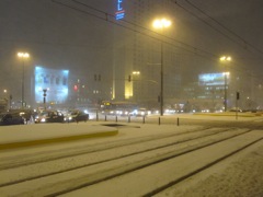 Snow on the tram tracks