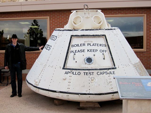 They trained Apollo astronauts here, so here is a test capsule, made of boiler plate steel rather than aircraft aluminum & titanium, for practice purposes.