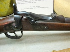 1873 Springfield carbine action.

The breechblock, invented by Allin, was designed to convert percussion muzzleloading rifles to breech-loading with brass cartridges.  It was an economical system, always important to Army thinkers (read beancounters)